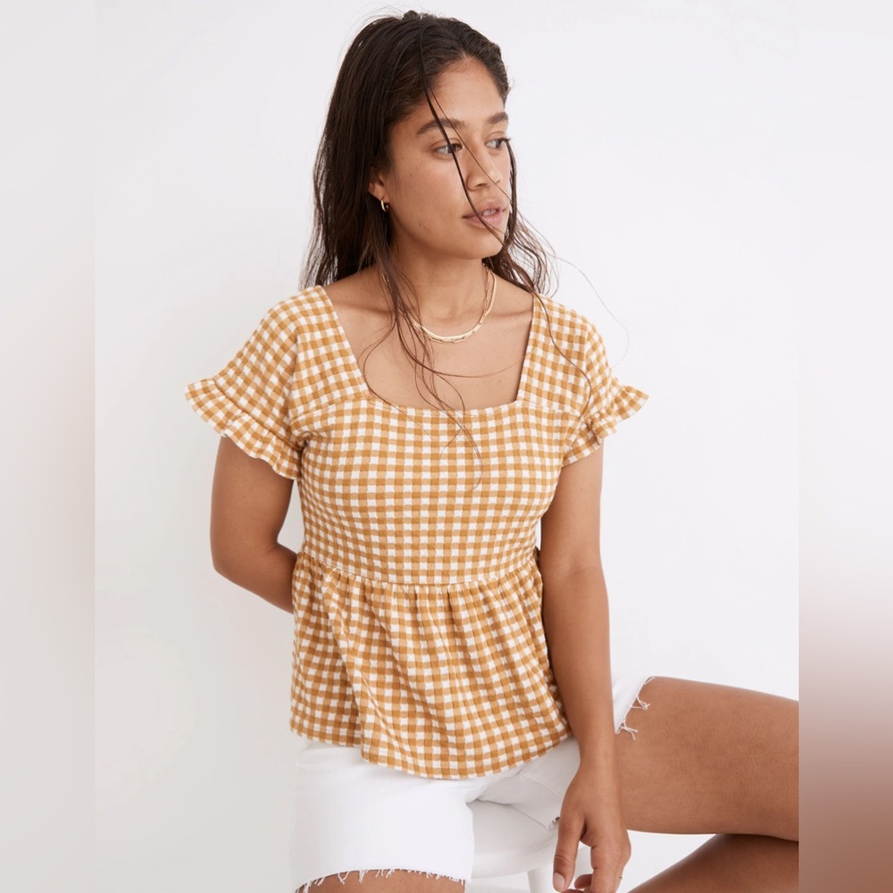 Madewell Gingham Knit Ruffle-Hem Top - Picture 4 of 7